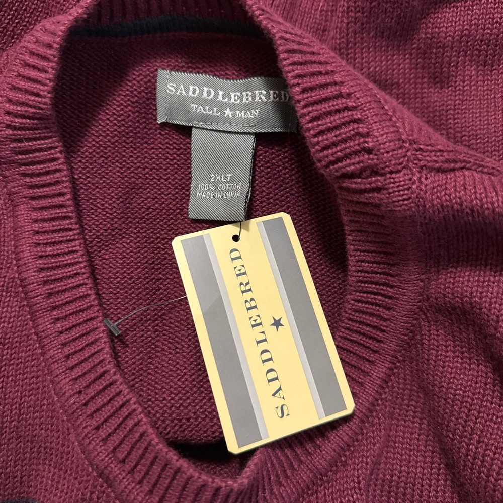 Saddlebred Sweater Maroon with Blue Stripes Cotton Size 2XLT NEW - Picture 4 of 4